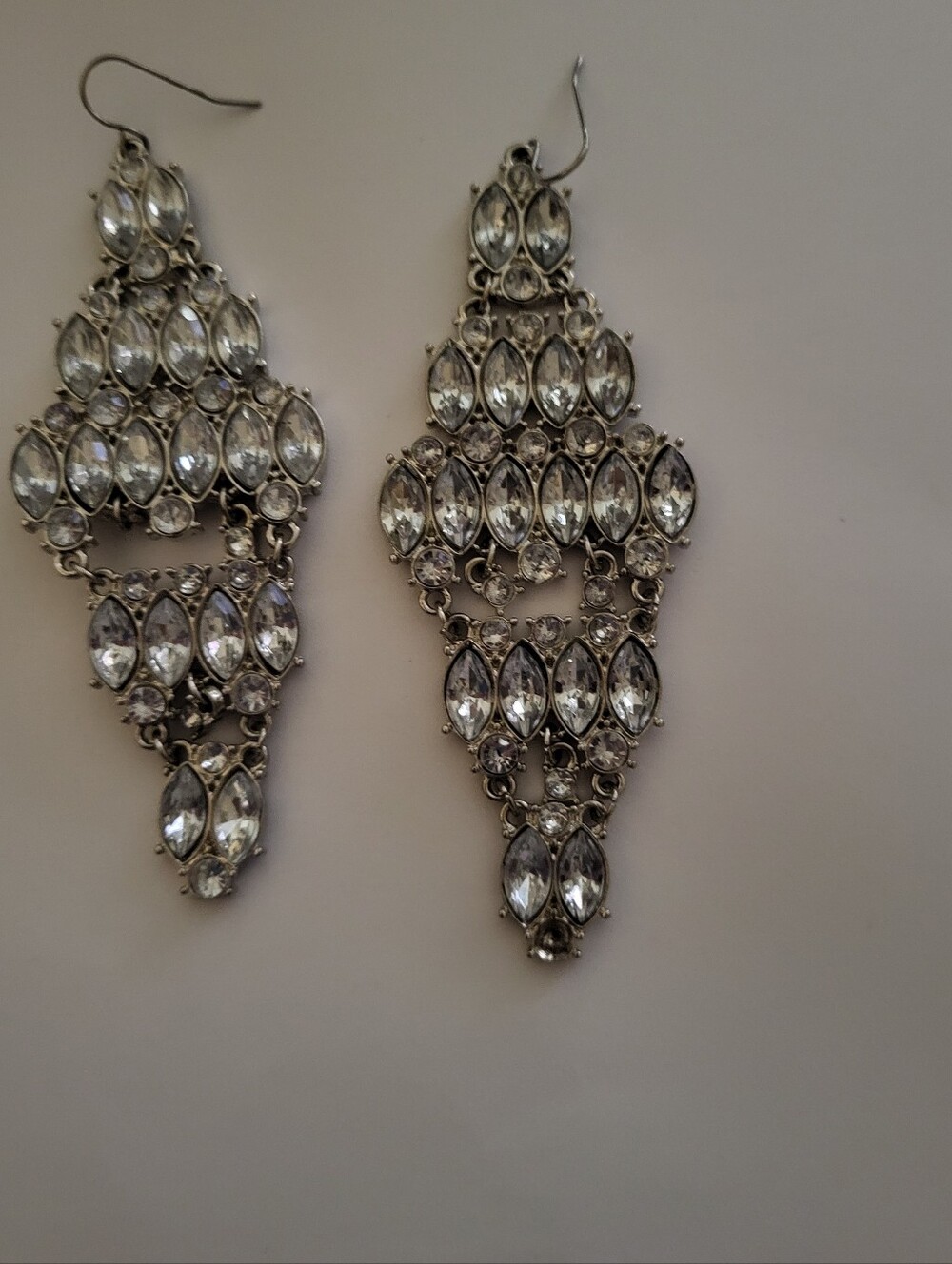 Silver-tone Vintage chandelier earrings  multiple marquise-cut clear rhinestones